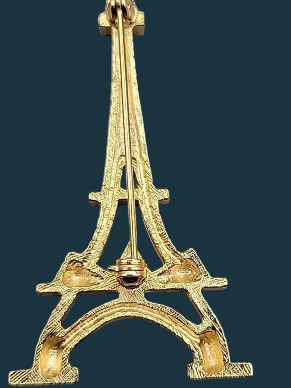 Vintage Rhinestone Eiffel Tower Brooch Gold Tone Open Work Cross Stitch Paris - Picture 3 of 7